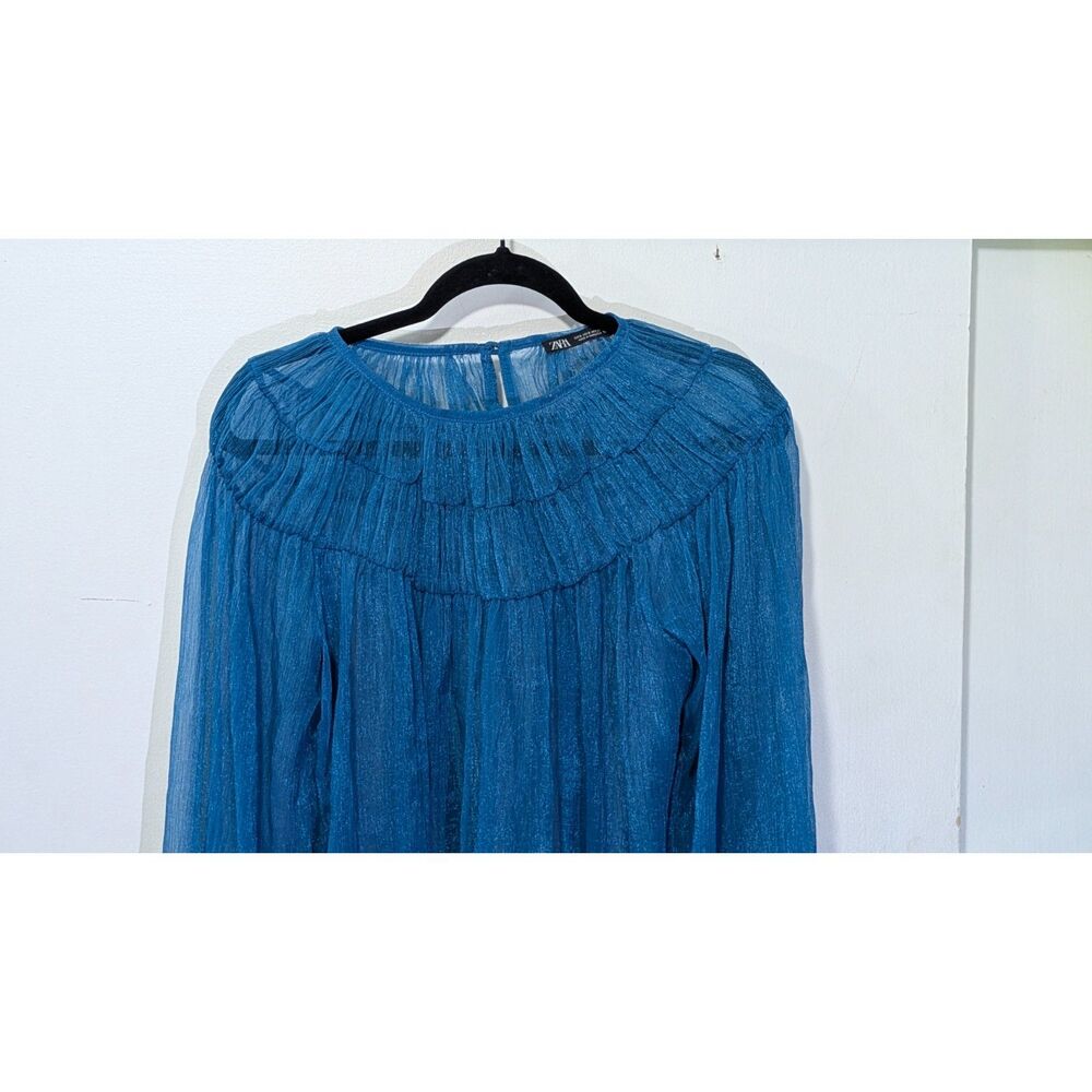 Zara Shimmery dark Turquoise sheer Blouse sz. S - Picture 4 of 7